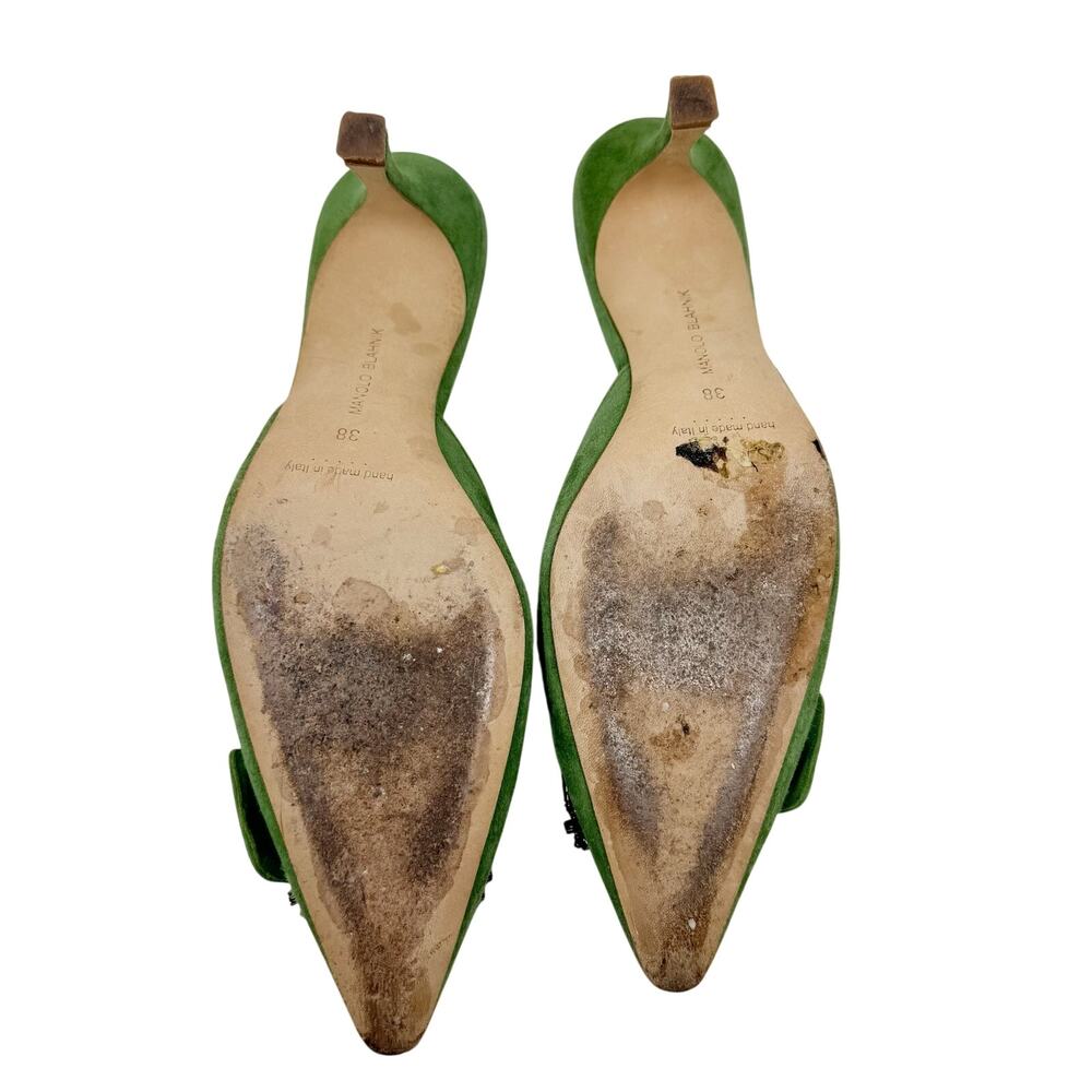 Rare Manolo Blahnik Maysale Jewel Green Suede Multicolor Crystal Mule Heels 38 - Picture 8 of 10